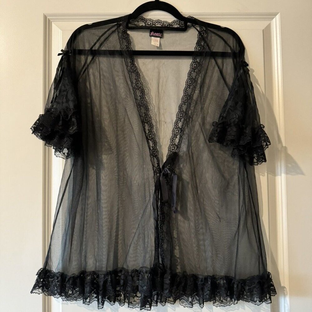 Vintage 90s Fredericks of Hollywood Robe Bed Jacket Lace Black Medium